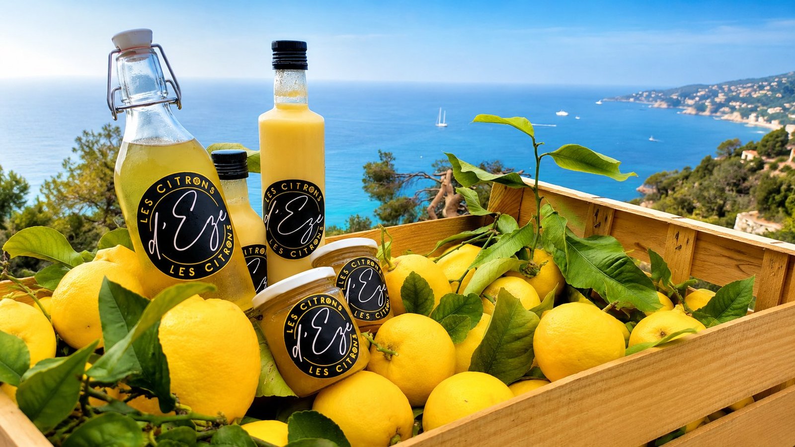 Citrons frais cueillis au domaine, limoncello et confiture artisanale, devant la Méditerranée à Èze